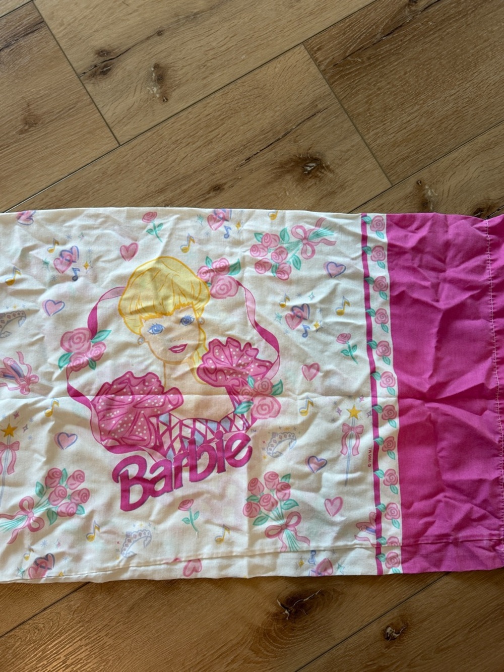 Barbie Floral Pillowcase with Pink Accent Panel